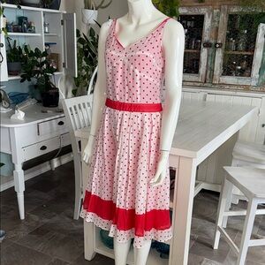 Beaubois Parlour pin up girl tiered flare dress red white “polka dot" print Med
